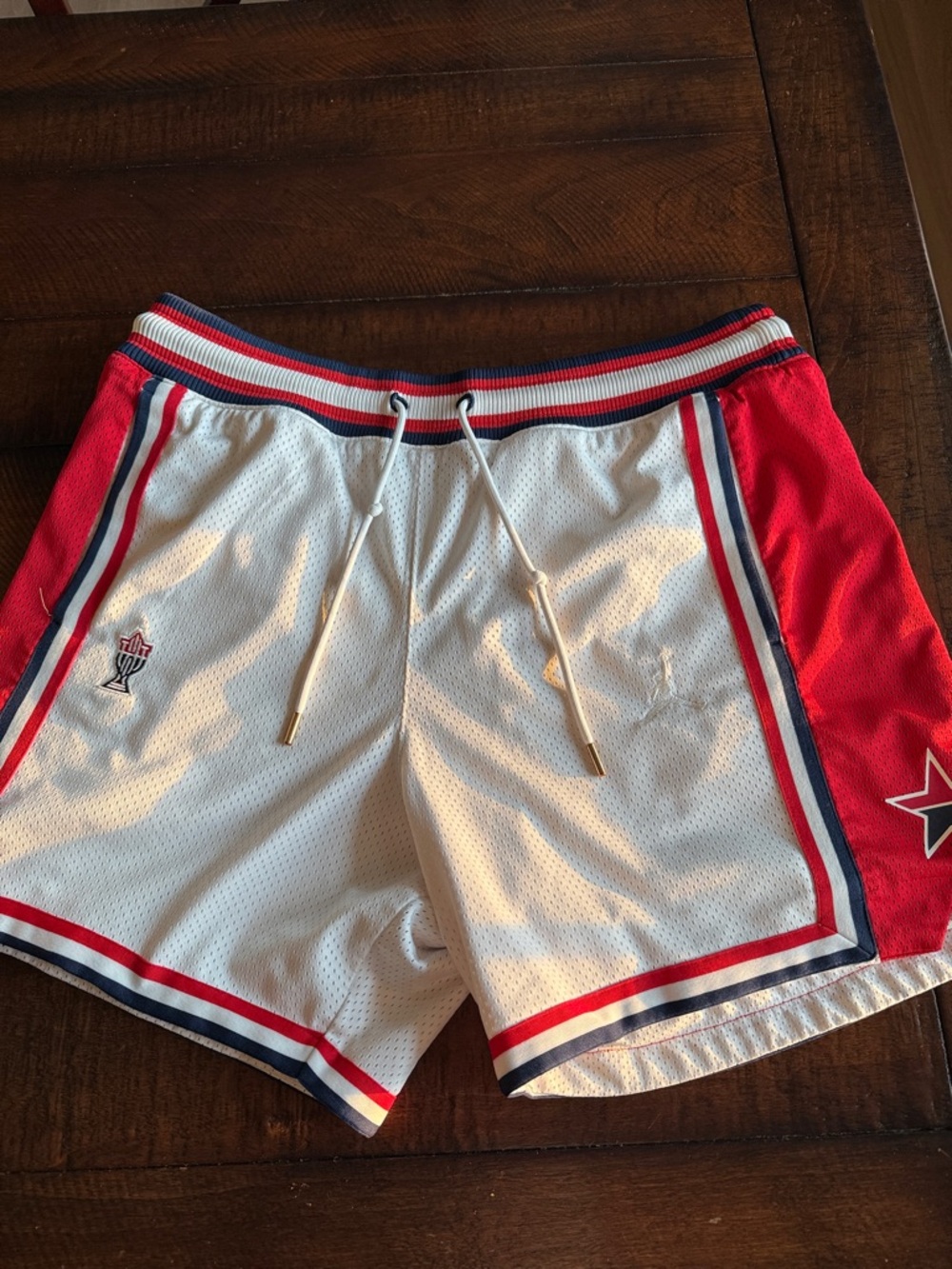 Jordan Trophy Room 🏆 Men's White & Red Athletic Mesh Shorts with Drawstring XL